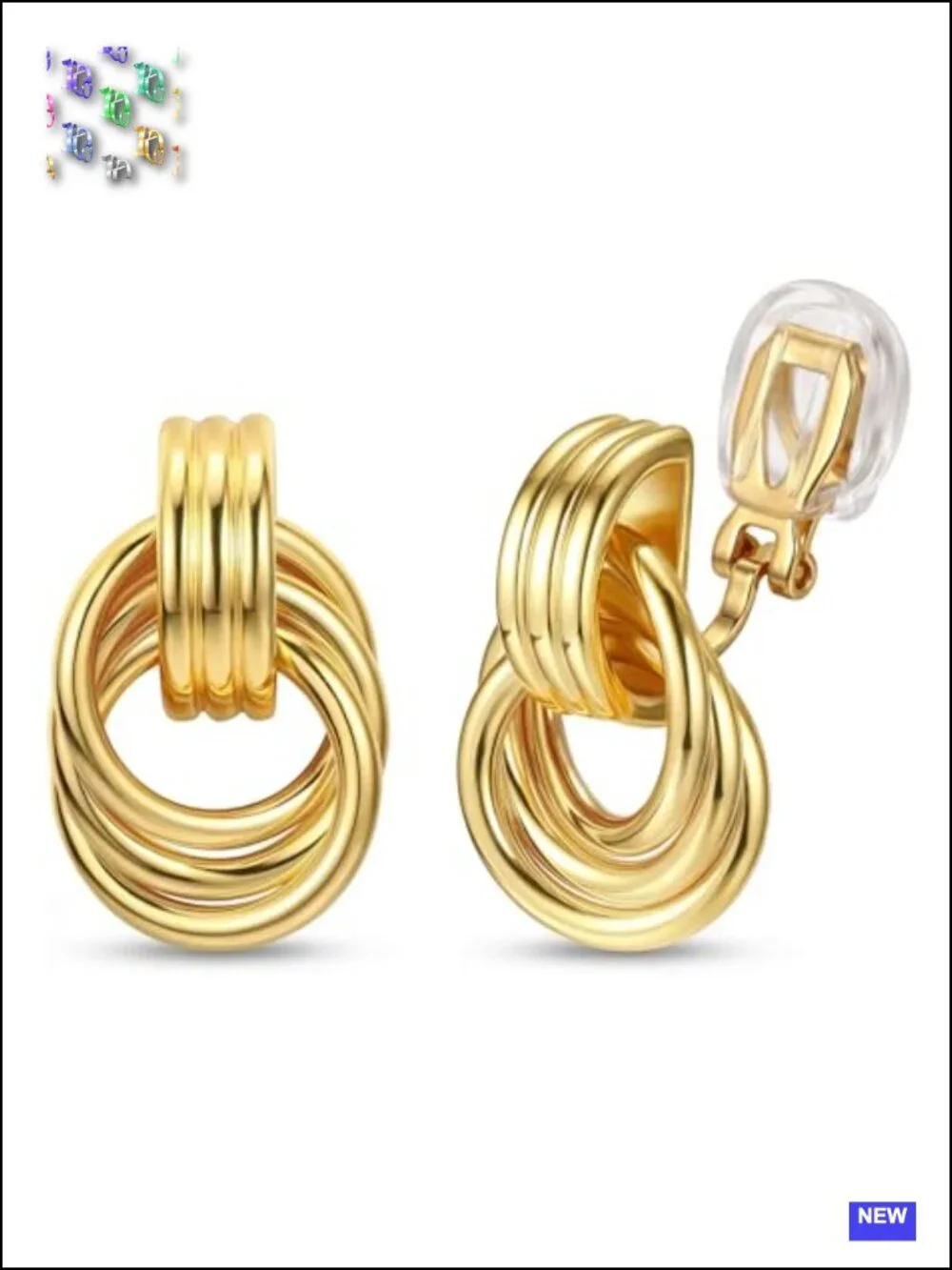 Geometric Statement Clip On Earrings 14K Gold Plated Non Pierced